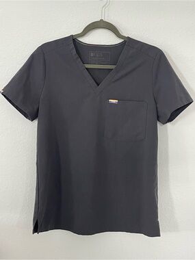 FIGS Technical Collection Scrub Top Small Gray  V-Neck